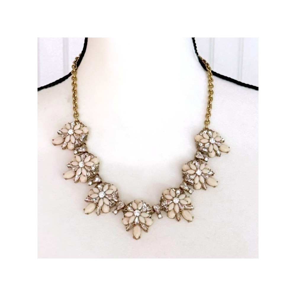 J. Crew Statement Necklace Brass Ivory Clear‎ Rhinestones Adjustable